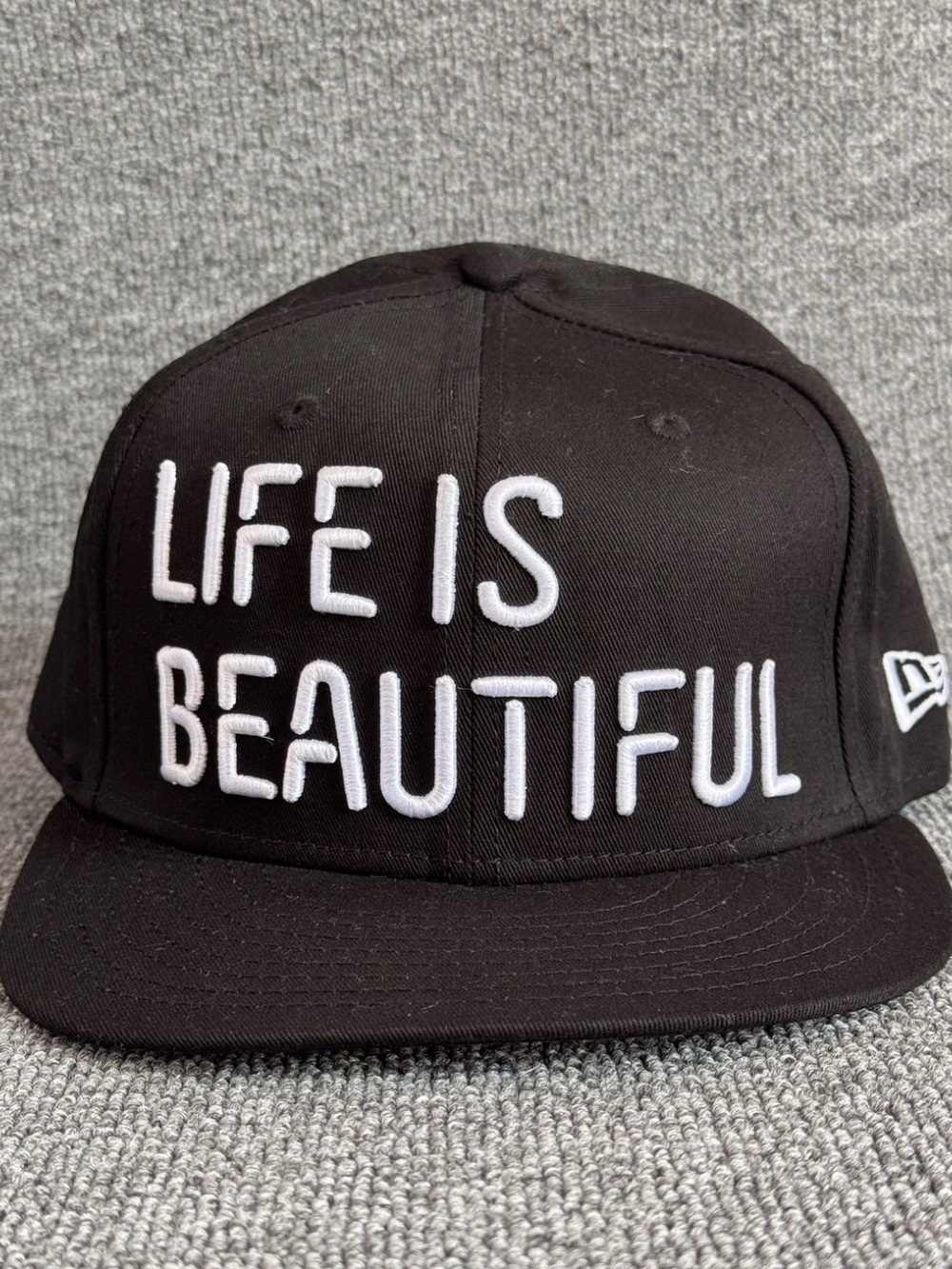 New Era Black Snapback Hat with White 'Life Is Beautiful'